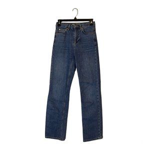 Topshop MOTO Mid Rise Straight Jeans with Clean Hem in Mid Blue